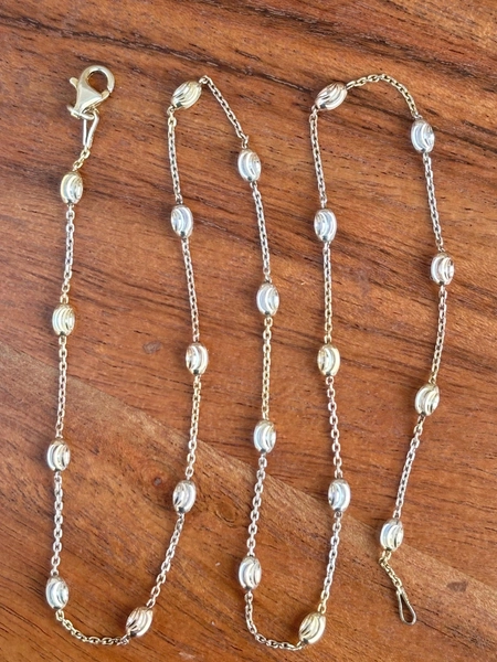 Vintage 925 Sterling Silver Beaded Station Necklace Two Tone Gold & Silver Chain 18” Minimalist Layering Necklace Gift for Her