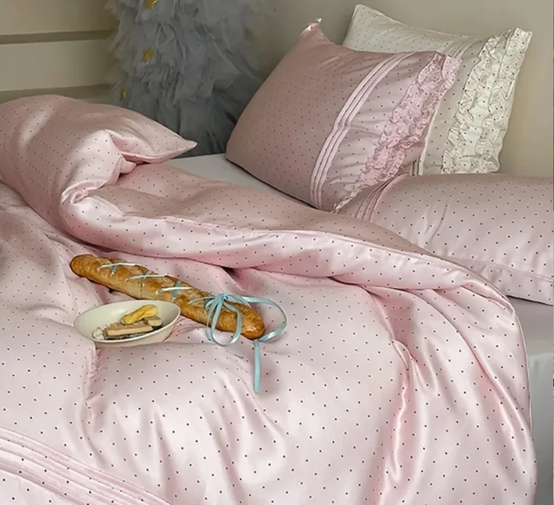 Mini Polka Dot Bedding Set With Ruffle