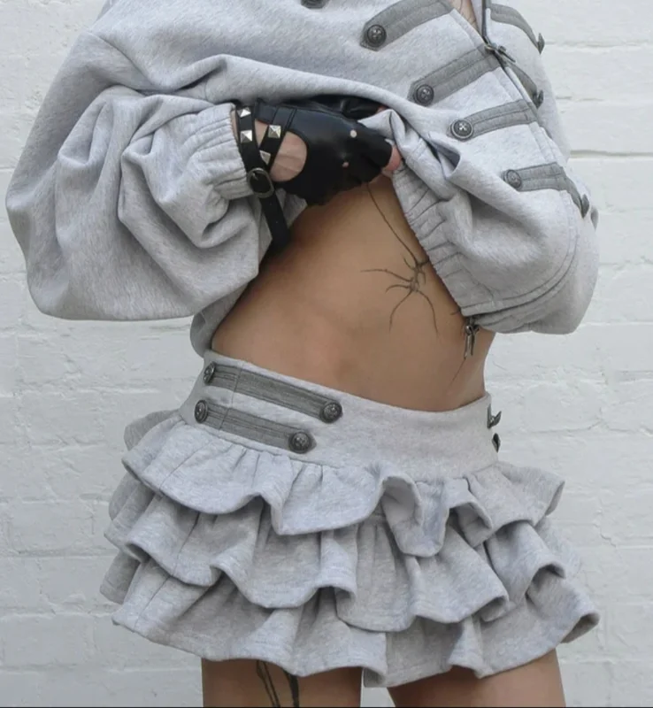 COMMAND RUFFLE MICRO SKIRT GREY MARL