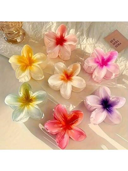A Pack Of 3 Popular Gradient Color Flower Women's Hair Clips Set - Plastic Mixed Color, Fashionable And Casual Style, Suitable For Commuting, Ideal Birthday Gift For Women