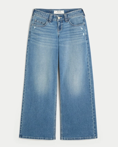 Hollister Andi Adjustable Waist Ultra Low-Rise Distressed Medium Wash Super Baggy Jeans