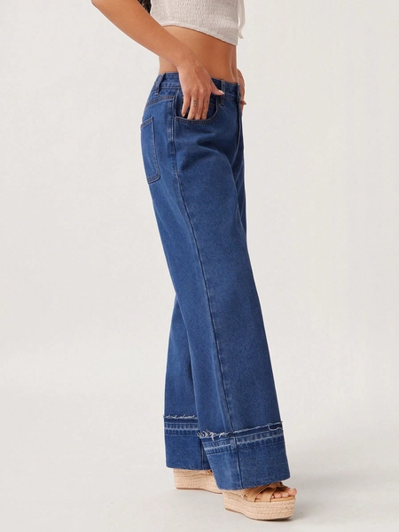 WESTFADE Cowgirl Mid Rise Western Cuffed Hem Relaxed Wide Leg Cotton Blend Denim Jeans Spring Summer Nashville Country Rodeo