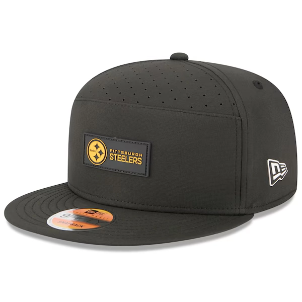 Pittsburgh Steelers New Era 2025 Sideline  Split Panel 9FIFTY Snapback Hat - Black