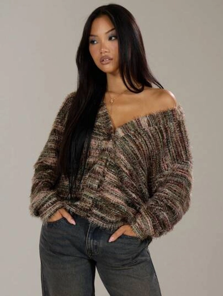 MUSERA Oversized Textured Cardigan Spring Casual Y2k 90's Stripe Knit Airport Holiday Oversized Fall Back To School Streetwear Autumn Winter Everyday Winter Christmas Work Office Elegant Evening Party