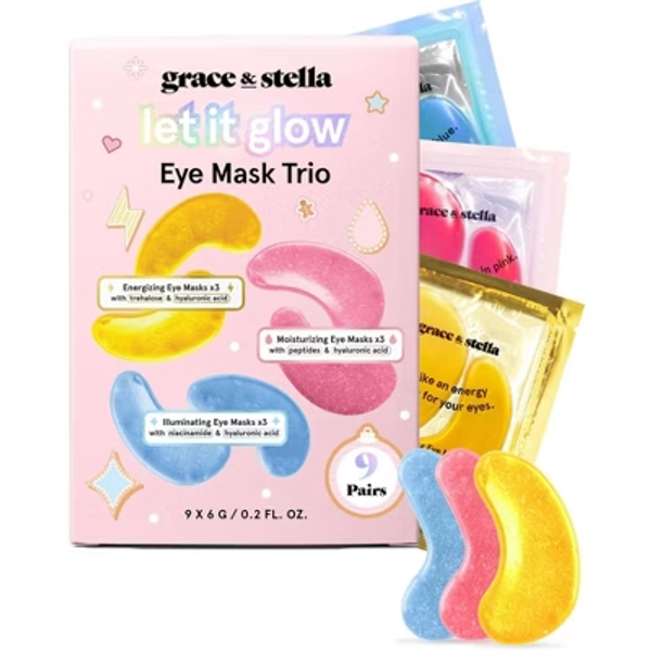 Grace & Stella Let it Glow Under Eye Masks Trio Gift Set - Gold, Pink, Blue - 9ct