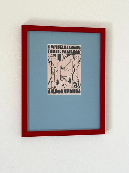1906 "Ex Libris Van J.H. Plantenga" Graphic Design Art in Red Frame Blue Matting Abstract Art Custom Mat Giclee Fine Art Wall Art Modernist
