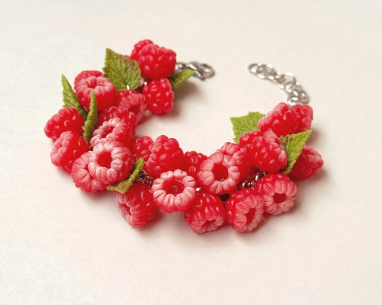 Handmade Raspberry Bracelet, Polymer Clay Berry Statement, Nature Inspired Gift