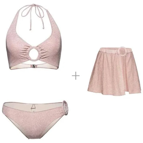 French Dress Style Shimmer Top Halter Neck Bikini Dress