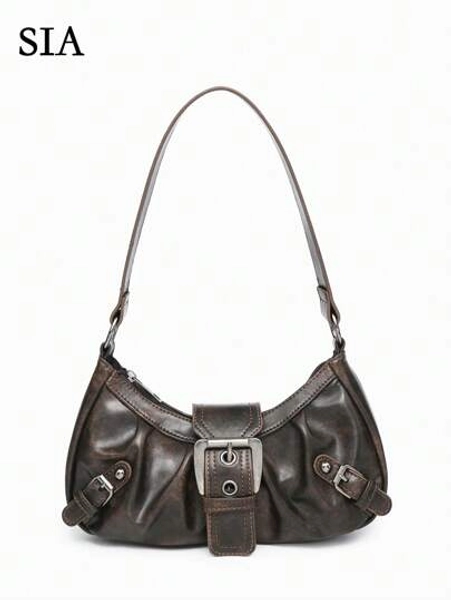 1pc Women's Retro Maillard Punk Wanderer Motorcycle Bag, Rivet Decoration, Adjustable Strap, Large Capacity, Soft Artificial Wax Leather, Ombre Colors, Shoulder & Crossbody Bag, Suitable For Work, Commute, Dating And Parties, Niche Design, Steampunk, Goth, Bag For Women, Cool Girls Street Wear, Perfect For Music Festival, Concert, Rock Style Bag For Women, Japanese Bag, Y2k Bag, Gothic Punk Bag For Women, 2000s Fashion Style Bag For Women, Vintage Bag For Women, Street & Japanese Bag For Women, Halloween Purse Perfect For Fancy Party Halloween Fashion & Gothic Fashion