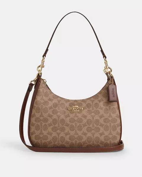 Gold/Tan/Brown Teri Hobo Bag In Signature Canvas