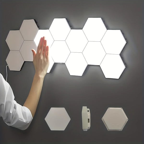 6pcs Touch Hexagonal Modular LED Night Light/Creative Decorative White Light/for Home And Outdoor Decoration (Without Battery)