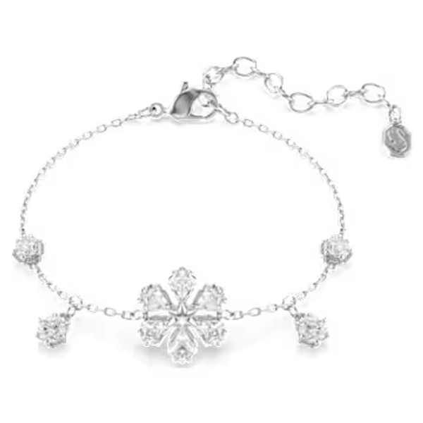 Idyllia bracelet, Mixed cuts, Snowflake, White, Rhodium plated