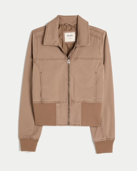 Twill Zip-Up Bomber Jacket