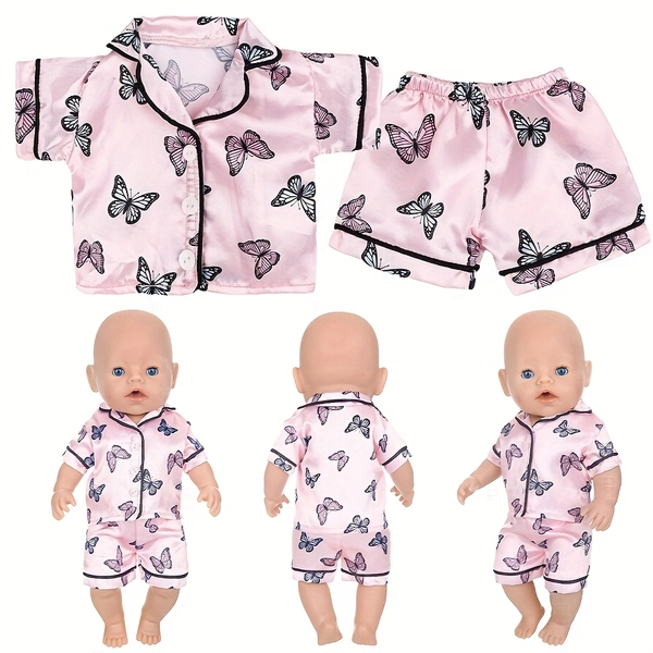 18-inch Reborn Doll Clothing Set, Butterfly Dream Pink Pajama Outfit with Top and Shorts, Doll Accessories, Children's Dress-Up Toy, Holiday Birthday Gift (Doll Not Included)