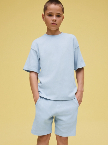 Light Blue Textured Short Sleeve T-Shirt and Shorts Set (3-16yrs)