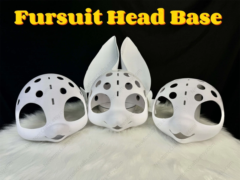 Fursuit Head Base With Back Head, Eva Ears, Eva Cheeks, Fursona Mask Base, Dino Cat Dog Wolf Fox Head Skull, 3D Printed Furry Head, Cosplay
