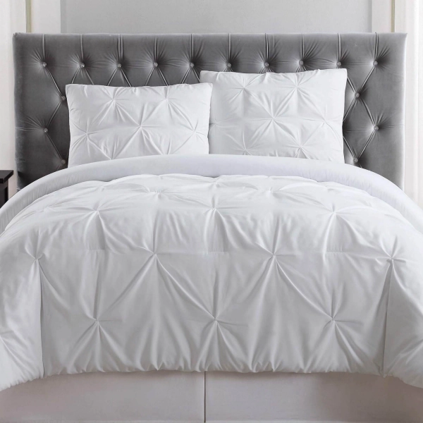 Truly Soft Pleated White Twin XL Comforter Set