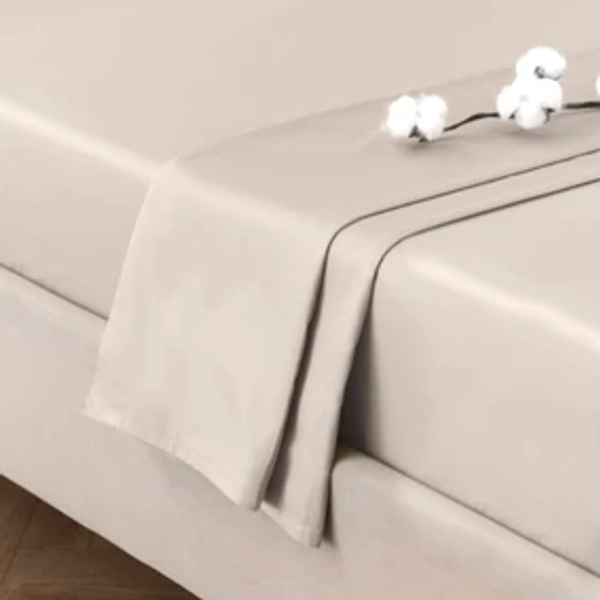 Natural - Double - Dorma Smooth & Soft 300 Thread Count 100% Cotton Sateen Flat Sheet