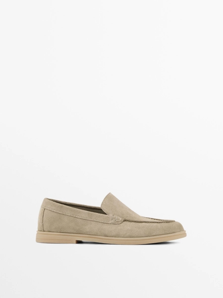 Split leather loafers - BEIGE