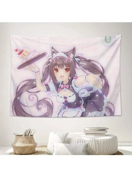 ZLIENSZUS Nekopara Anime Tapestry - Cute Cat Girl And Cake Pattern, Soft Towel Fabric, Horizontal Hanging For Bedroom, Living Room, Camping And Travel, Machine-Washable Holiday Home Decoration Gift, Cat-Themed Decoration, Cheerful Art Piece, Durable Polyester Fiber, High-Quality Printing, A Must-Have For Kawaii Fans