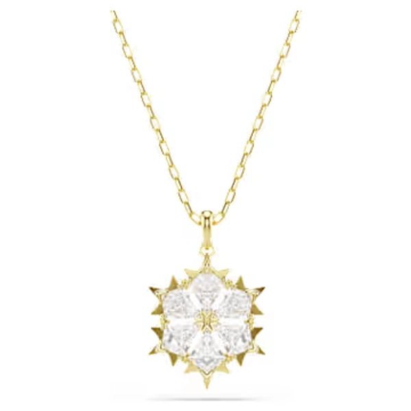 Magic pendant, Mixed cuts, Snowflake, White, 18K gold finish