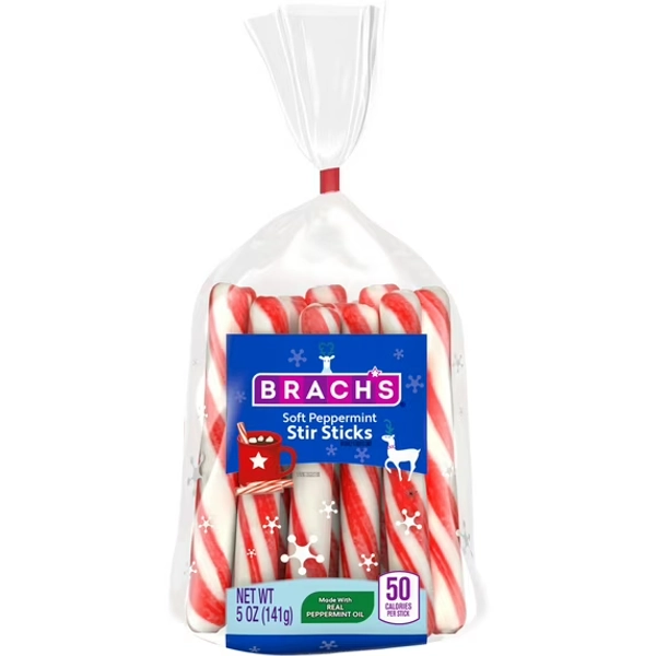 Brach's Holiday Soft Peppermint Stir Sticks Bag, Hot Chocolate Stir Sticks, 5oz