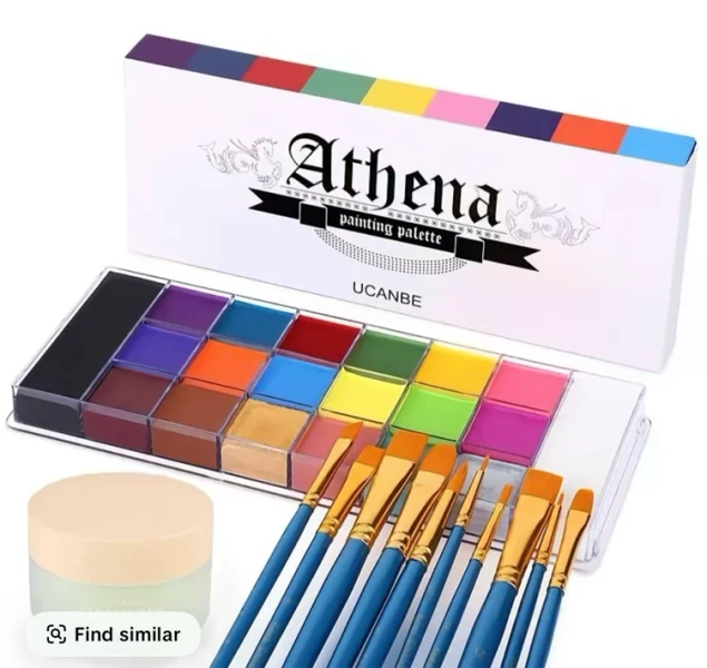 Athena Face and Body Oil Paint Palette, Professional and Safe Skin-Friendly Non-Toxic Tattoo Halloween Special Effects Cosplay Makeup Kit for Kids and Adults