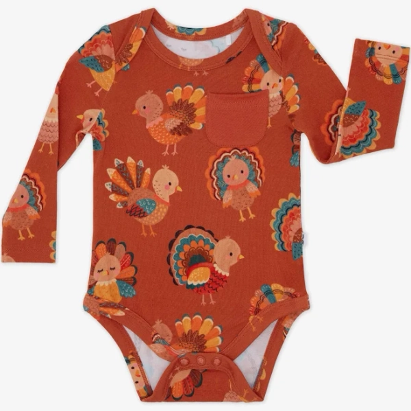 little sleepies Grateful Gobbles Pocket Baby Bodysuit