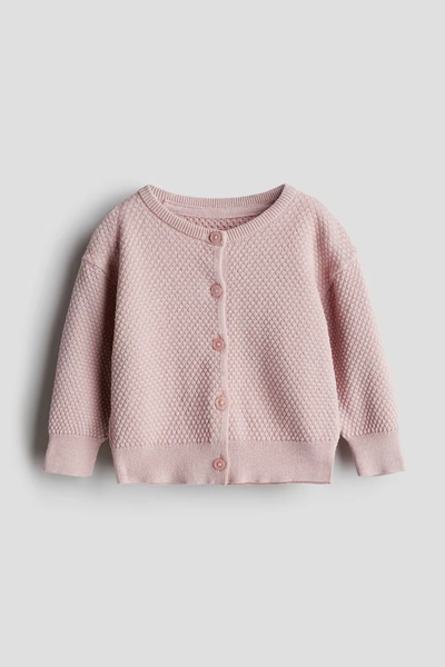 Pattern-knit Cotton Cardigan - Light dusty pink
