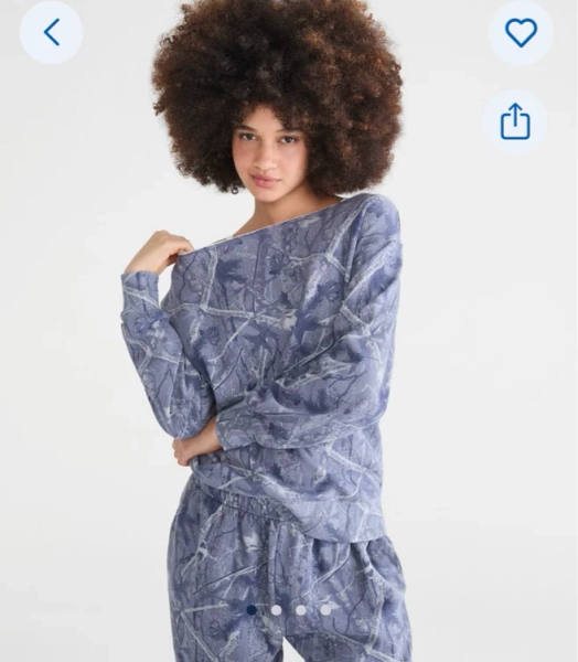 Cloud Soft Forest Camo Off-The-Shoulder Sweatshirt