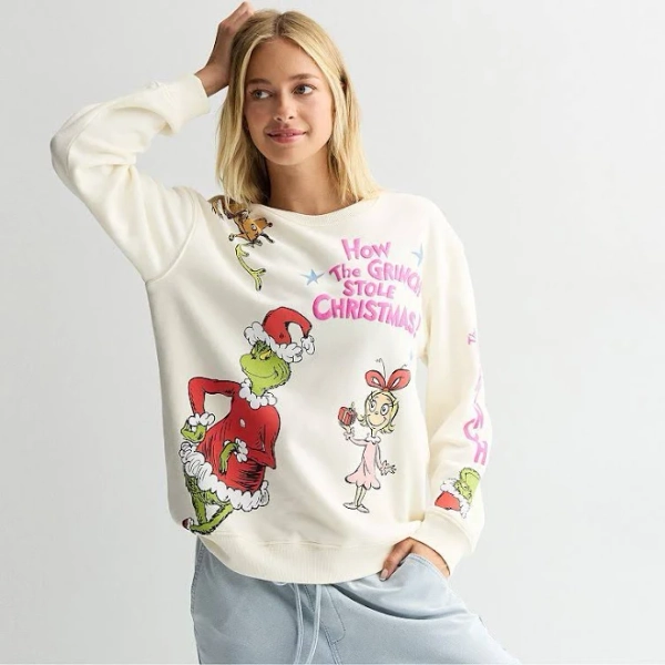 Juniors' Grinch Graphic Fleece Sweatshirt