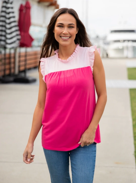 Colorblock Ruffle Sleeve Tank top – Tickled Teal LLC