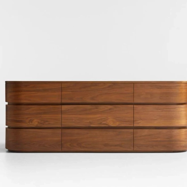Crate & Barrel Milano 74" Natural Walnut Wood 9-Drawer Dresser