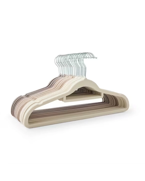 30 Pack Flocked Hangers - Beige - Grey - One Size