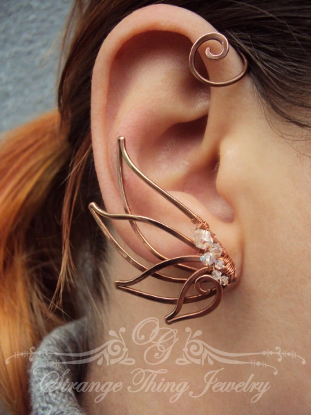 Pair of copper ear cuffs Swan - Ear cuffs - Elf earrings - Ear crawler - Ear cuff no piercing - Ear wraps