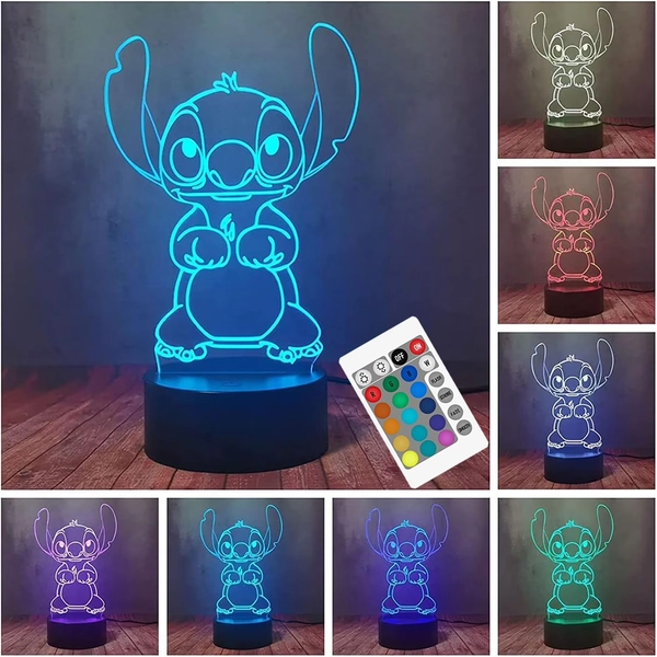MYKOMI Stitch Light, Stitch Gifts-3D LED Intelligent Remote Control Stitch Lamp 16 Color Light for Christmas Children's Room Decoration