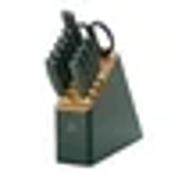 Beautiful 12 Piece Thyme Green and Gold Knife Block Set with Soft-Grip Ergonomic Handles by Drew Barrymore