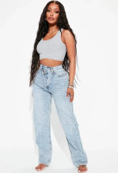 Fashion Nova Women's Crossover Straight Leg Jeans