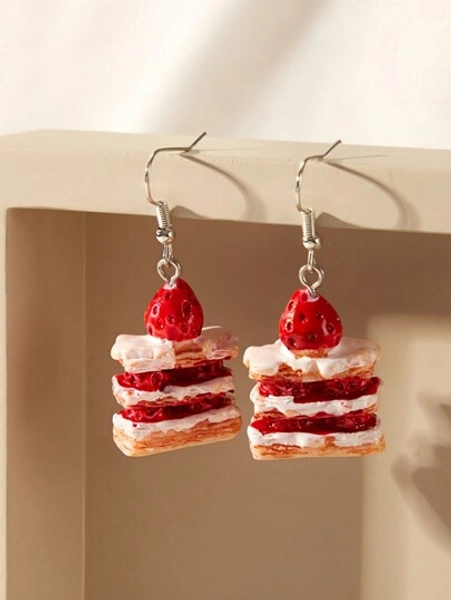 ROMWE Kawaii Strawberry Cake Shaped Earrings