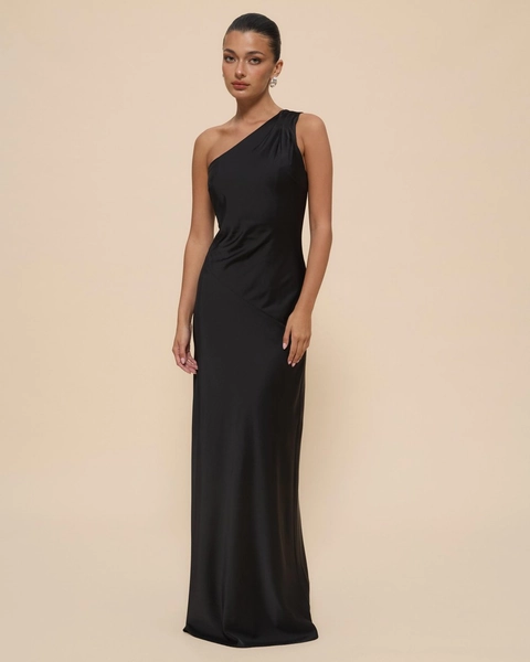 Hallie Satin One Shoulder Drape Maxi Dress