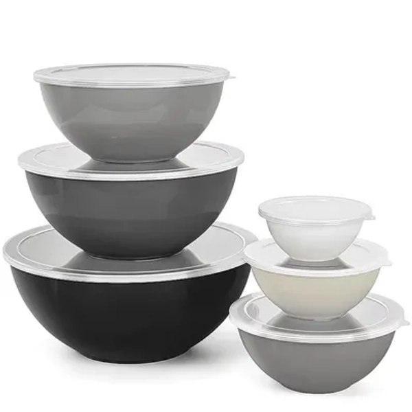 12-Piece Plastic Nesting Mixing Bowl Set with Airtight Lids