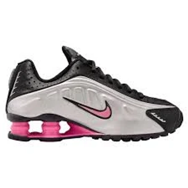 Nike Kids' Grade School Shox R4 Shoes, Size 4, Medium/B - Black & Mtlc Silver-Pinksicle