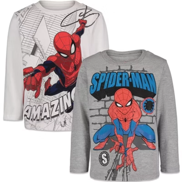 Marvel Spider-Man Toddler Boys 2 Pack Long Sleeve T-Shirts Gray/White 4T
