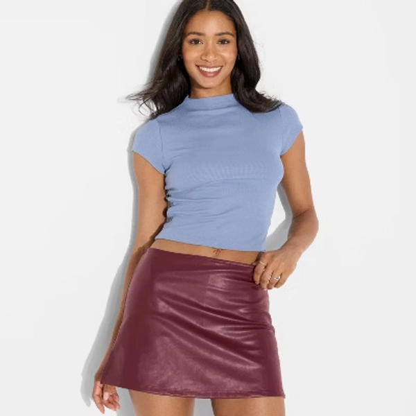 Women's High-Rise Faux Leather A-Line Skort - Wild Fable™ Burgundy XL