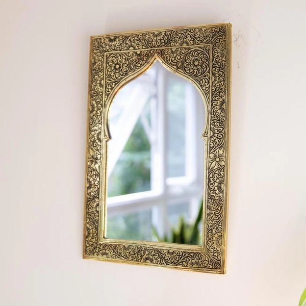 Handmade Moroccan Brass Mirror: Ornate Wall Decor