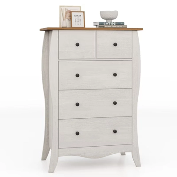 Costway 38" Farmhouse Chest of Drawers w/ 5 Folding Fabric Drawers & Anti-tipping Kit Gray