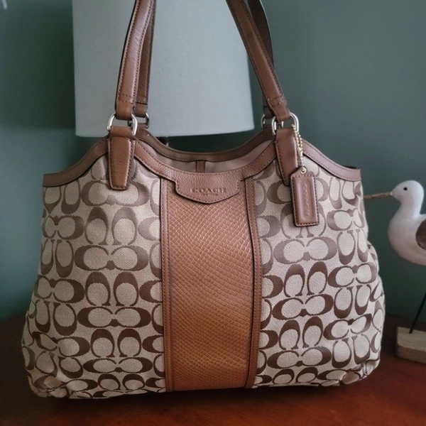 Coach F31444 Signature Jacquard Tan Brown Snakeskin Embossed Leather Bag Y2K