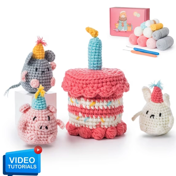 ComfiTime Crochet Kit for Beginners to Intermediate – Amigurumi Starter Kit w/ Video Tutorials & Step-by-Step Instructions, Complete Animal Craft Accessories for Adults, Kids & Gift Giving,Mice & Pig