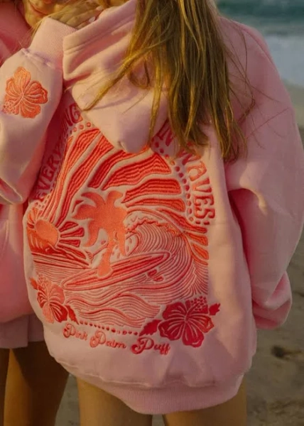 Pink Palm Puff Everything Comes in Waves Hoodie