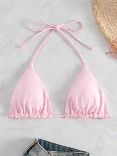 Swim Mod Summer Beach Solid Halter Triangle Bikini Top